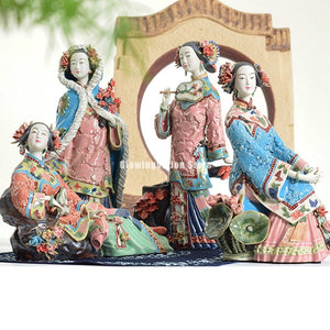 Antique Chinese Porcelain Figurine Classicals Ladies Spring Craft Painted Arts Statue Figure Ceramics Ornaments Home Decor acacuss