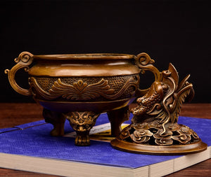 Antique Copper Dragon Incense Censer Lotus Sandalwood Furnace Bedroom Decoration Archaize Incense Burner santal censer teaism acacuss