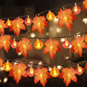 Artificial Autumn Maple Leaves Pumpkin Garland Led Fairy Lights for Christmas Decoration Thanksgiving Party DIY Halloween Decor acacuss