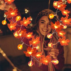 Artificial Autumn Maple Leaves Pumpkin Garland Led Fairy Lights for Christmas Decoration Thanksgiving Party DIY Halloween Decor acacuss