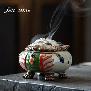 Auspicious Animal Plate Incense Burner Ceramic Tea Table Agarwood Sandalwood Aromatherapy Stove Lucky Zen Censer Burner Ornament acacuss