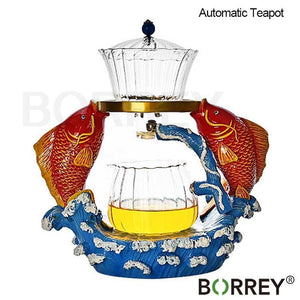 BORREY Heat-resistant Kungfu Tea Set Heater Magnetic Water Diversion Rotating Cover Bowl Lazy Semi-Automatic Fish Glass Teapot acacuss