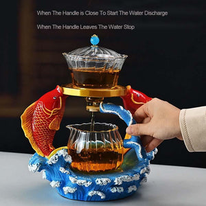BORREY Heat-resistant Kungfu Tea Set Heater Magnetic Water Diversion Rotating Cover Bowl Lazy Semi-Automatic Fish Glass Teapot acacuss