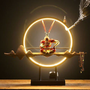 Backflow holder for incense sticks - Chinese Zen Monkey King acacuss