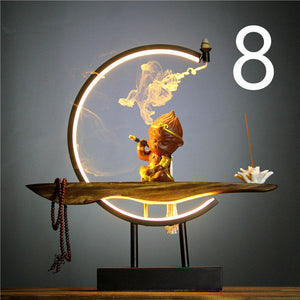 Backflow incense holder burner Chinese Style Led Light Ring Living Room Porch Zen Home acacuss