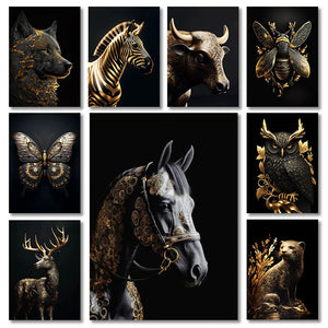 Black And Gold Animals Poster Animal Eagle Lion Carp Wolf Photo Canvas Print Poster Wall Art Decoration Painting Home Decoration acacuss