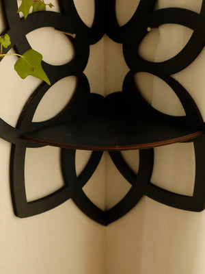 Black Flower Wooden Shelf Wall Mounted Corner Shelf Crystal Stone Display Stand Wall Shelves Wall Decor Room Decors Aesthetic acacuss