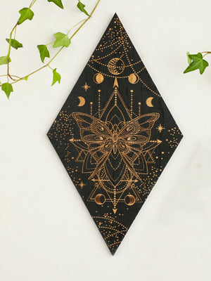 Black Moon Phase Wooden Wall Decor Rhomboid Wall Art Boho Home Decoration Witch Wall Hanging Decor Room Decors Aesthetic Gift acacuss