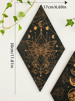 Black Moon Phase Wooden Wall Decor Rhomboid Wall Art Boho Home Decoration Witch Wall Hanging Decor Room Decors Aesthetic Gift acacuss