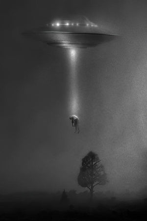Black Night UFO Dim Style Poster Canvas Art Prints Alien Flying Saucer Arrest People Weird Wall Painting Decoration For Room acacuss