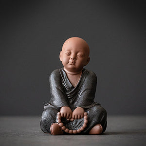 Black Pottery Buddhist Monks Miniature Figurines Buddha Statue Sculpture Fairy Ornaments Meditation Home Garden Docor Decoration acacuss