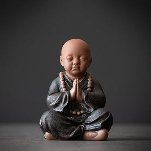 Black Pottery Buddhist Monks Miniature Figurines Buddha Statue Sculpture Fairy Ornaments Meditation Home Garden Docor Decoration acacuss