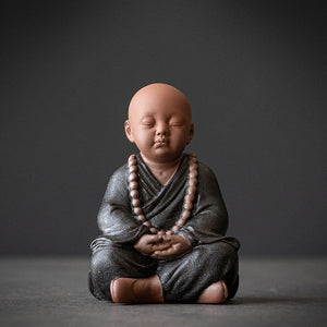 Black Pottery Buddhist Monks Miniature Figurines Buddha Statue Sculpture Fairy Ornaments Meditation Home Garden Docor Decoration acacuss