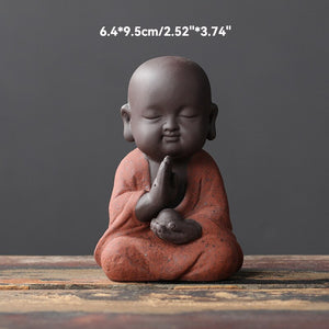 Black Pottery Buddhist Monks Miniature Figurines Buddha Statue Sculpture Fairy Ornaments Meditation Home Garden Docor Decoration acacuss