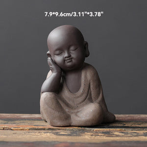 Black Pottery Buddhist Monks Miniature Figurines Buddha Statue Sculpture Fairy Ornaments Meditation Home Garden Docor Decoration acacuss