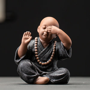 Black Pottery Buddhist Monks Miniature Figurines Buddha Statue Sculpture Fairy Ornaments Meditation Home Garden Docor Decoration acacuss