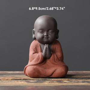 Black Pottery Buddhist Monks Miniature Figurines Buddha Statue Sculpture Fairy Ornaments Meditation Home Garden Docor Decoration acacuss