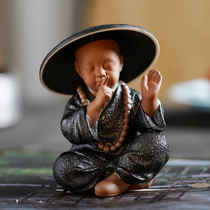 Black Pottery Buddhist Monks Miniature Figurines Buddha Statue Sculpture Fairy Ornaments Meditation Home Garden Docor Decoration acacuss