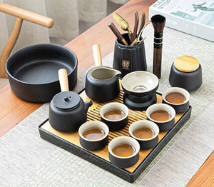 Black Pottery Tea Ceremony Set Ceramic Kung Fu Teapot Set Zen Style Tea Service Set with Tea Caddy, Gift Set acacuss