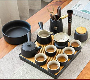 Black Pottery Tea Ceremony Set Ceramic Kung Fu Teapot Set Zen Style Tea Service Set with Tea Caddy, Gift Set acacuss