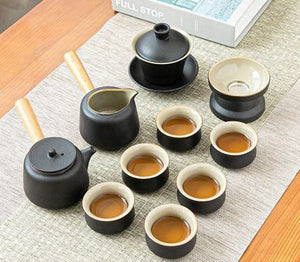 Black Pottery Tea Ceremony Set Ceramic Kung Fu Teapot Set Zen Style Tea Service Set with Tea Caddy, Gift Set acacuss