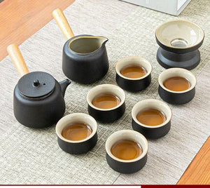 Black Pottery Tea Ceremony Set Ceramic Kung Fu Teapot Set Zen Style Tea Service Set with Tea Caddy, Gift Set acacuss