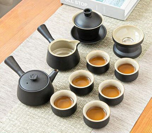 Black Pottery Tea Ceremony Set Ceramic Kung Fu Teapot Set Zen Style Tea Service Set with Tea Caddy, Gift Set acacuss
