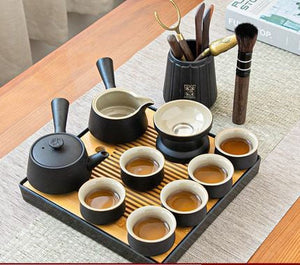 Black Pottery Tea Ceremony Set Ceramic Kung Fu Teapot Set Zen Style Tea Service Set with Tea Caddy, Gift Set acacuss