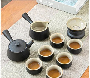 Black Pottery Tea Ceremony Set Ceramic Kung Fu Teapot Set Zen Style Tea Service Set with Tea Caddy, Gift Set acacuss