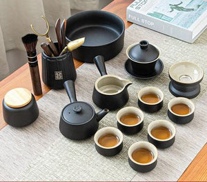 Black Pottery Tea Ceremony Set Ceramic Kung Fu Teapot Set Zen Style Tea Service Set with Tea Caddy, Gift Set acacuss