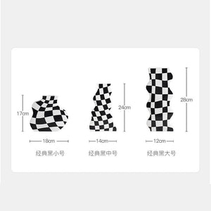 Black and White Ceramic Vase Decoration Checkerboard High Sense Dried Flower Vase Living Room Flower Arrangement Home Decoration acacuss