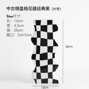 Black and White Ceramic Vase Decoration Checkerboard High Sense Dried Flower Vase Living Room Flower Arrangement Home Decoration acacuss