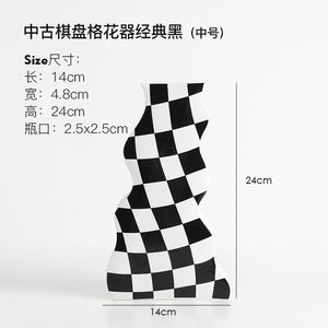 Black and White Ceramic Vase Decoration Checkerboard High Sense Dried Flower Vase Living Room Flower Arrangement Home Decoration acacuss