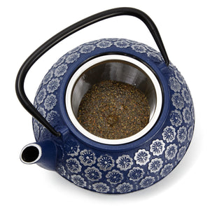 Blue Cast Iron Chinese Teapot with Infuser for Loose Leaf Tea, Includes Handle and Removable Lid, 34oz acacuss