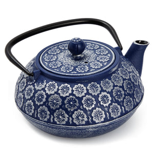 Blue Cast Iron Chinese Teapot with Infuser for Loose Leaf Tea, Includes Handle and Removable Lid, 34oz acacuss