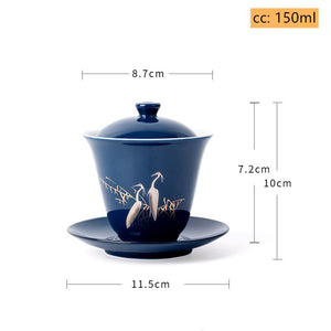 Blue Ceramic Gaiwan Tea Cup Portable Boutique Personal Tea Bowl with Lid Large Hand-grabbing Bowl Household Tea Set Accessories acacuss
