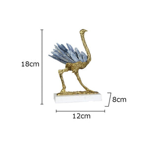 Blue Crystal Brass Ostrich Sculpture Ornaments Abstract Crafts Living Room Furnishings Desk Decoration Creative Artwork Statue acacuss