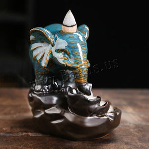 Blue Elephant Backflow Incense Burner Handicrafts Ceramic Incense Censer Holder Home Ornament Smoke Waterfall Portable Censer acacuss