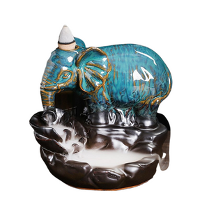 Blue Elephant Backflow Incense Burner Handicrafts Ceramic Incense Censer Holder Home Ornament Smoke Waterfall Portable Censer acacuss