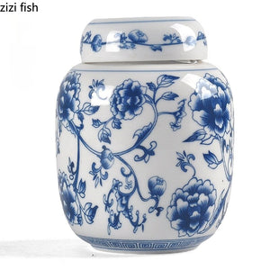 Blue and White Porcelain Jar Tea Caddy Ceramics Sealed Jar Tea Container Tea Box Storage Tank Candy Jars Tea Organizer Tea Can acacuss