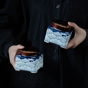 Blue and White Tea Caddy Ceramic Airtight Jar Wooden Cover Moisture Proof Tea Box Tea Container Candy Jar Food Organizer Tea Can acacuss