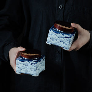 Blue and White Tea Caddy Ceramic Airtight Jar Wooden Cover Moisture Proof Tea Box Tea Container Candy Jar Food Organizer Tea Can acacuss