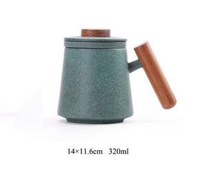 Bluestone Glazed Wooden Handle Mug Large TEA-Ceramic Tea Mugs with Filters Coffee Mugs Drinkware 320ml acacuss