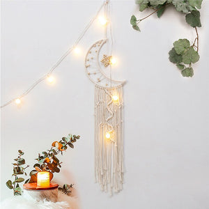 Bohemian Moon Dream Catcher With Light or Without Light,Tassel Macrame Dreamcatcher Gifts for Girl,Wall Hanging Home Decor acacuss