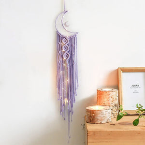 Bohemian Moon Dream Catcher With Light or Without Light,Tassel Macrame Dreamcatcher Gifts for Girl,Wall Hanging Home Decor acacuss