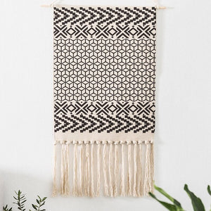 Bohemian Tapestry Macrame Wall Hangings Home Decor Cotton Linen Tassel Handmade Woven Geometric Canvas Art Background Tapestries acacuss