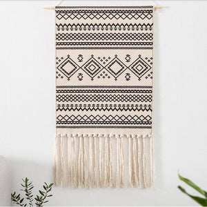 Bohemian Tapestry Macrame Wall Hangings Home Decor Cotton Linen Tassel Handmade Woven Geometric Canvas Art Background Tapestries acacuss