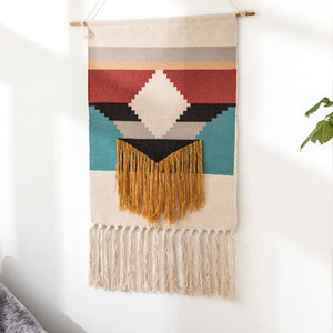 Bohemian Tapestry Macrame Wall Hangings Home Decor Cotton Linen Tassel Handmade Woven Geometric Canvas Art Background Tapestries acacuss