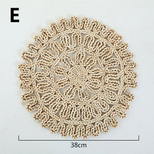 Boho Handmade Woven Straw Wall Decor Moroccan Hanging Ornament Round Nordic Placemat Home Living Room Background Decoration acacuss