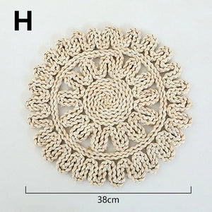 Boho Handmade Woven Straw Wall Decor Moroccan Hanging Ornament Round Nordic Placemat Home Living Room Background Decoration acacuss
